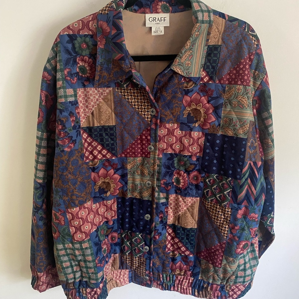 Graff Multicolor Quilted Patchwork Jacket Grannyc… - image 1